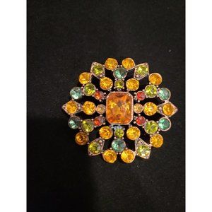 Vintage Brooch Pin SIGNED LIZ CLAIBORNE w/ Colorful Autumn Rhinestone Shades